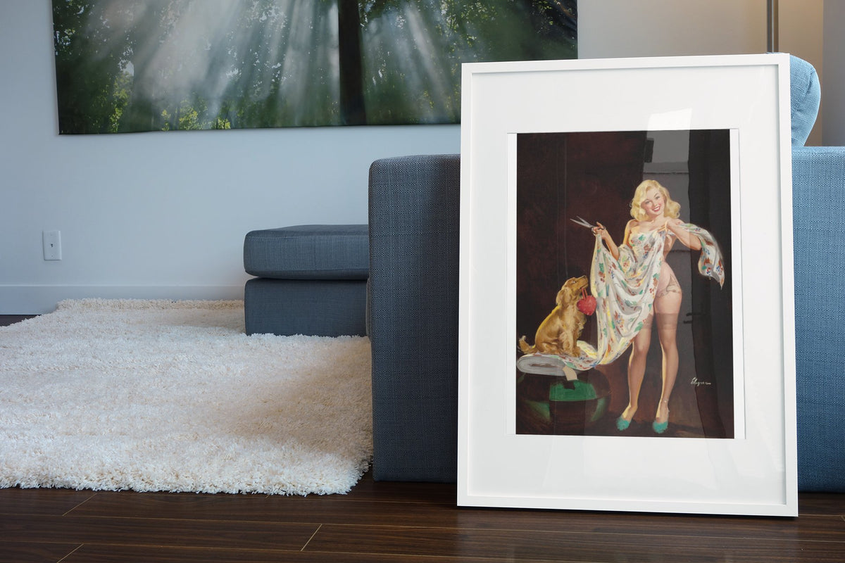 I'm Just Trying It for Sighs by Gil Elvgren, pin-up poster — living room wall