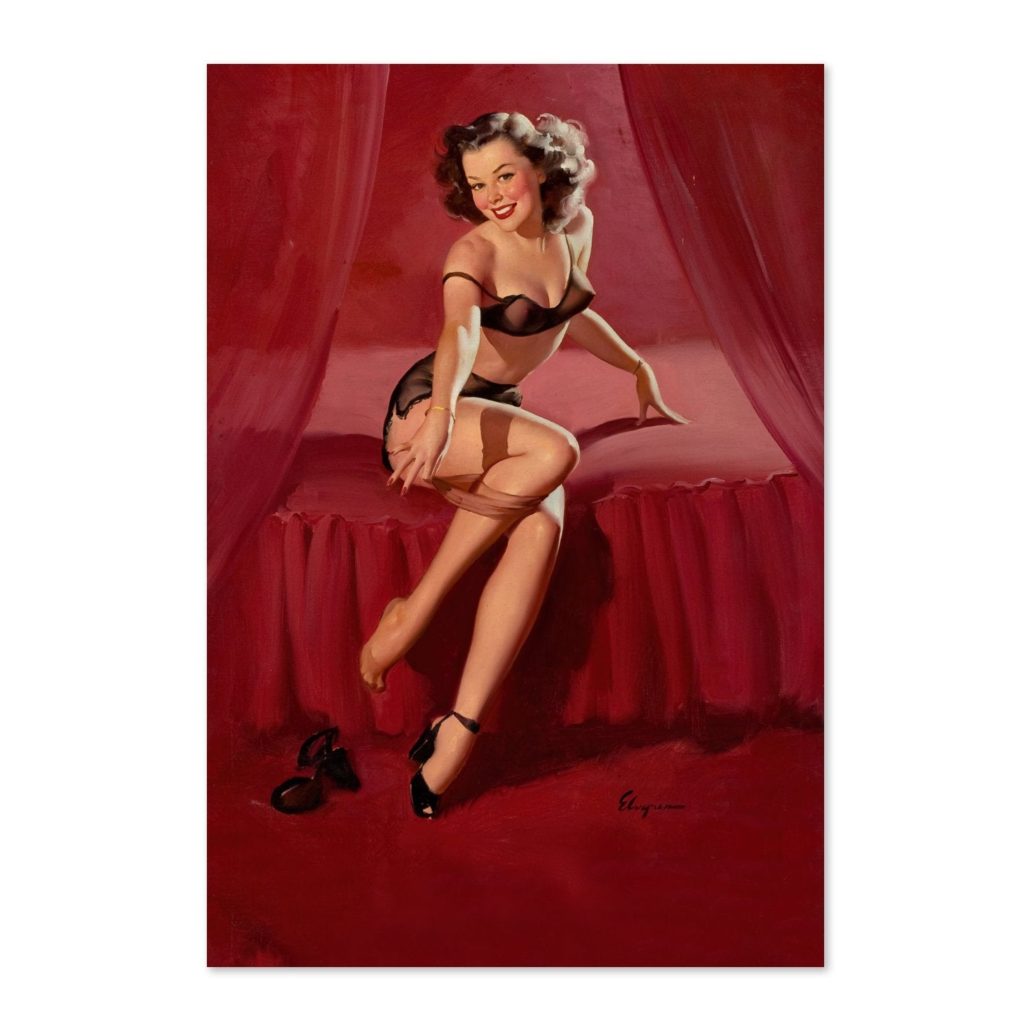 I'm Not Shy by Gil Elvgren, pin-up poster — framed print