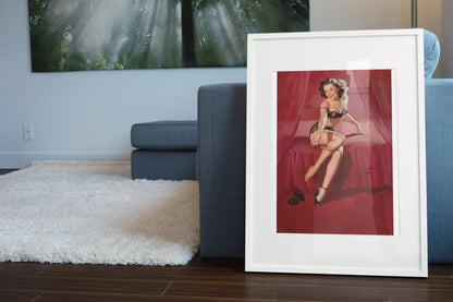 I'm Not Shy by Gil Elvgren, pin-up poster — living room wall