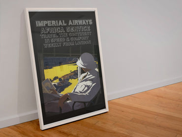 Imperial Airways Africa Service poster in a white frame leaning against a wall