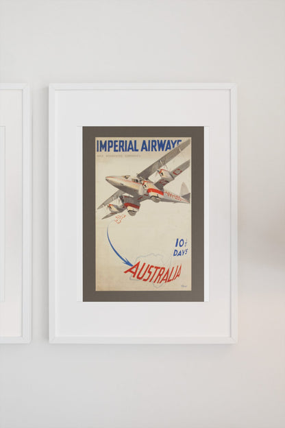 Imperial Airways Australia poster on a light wall