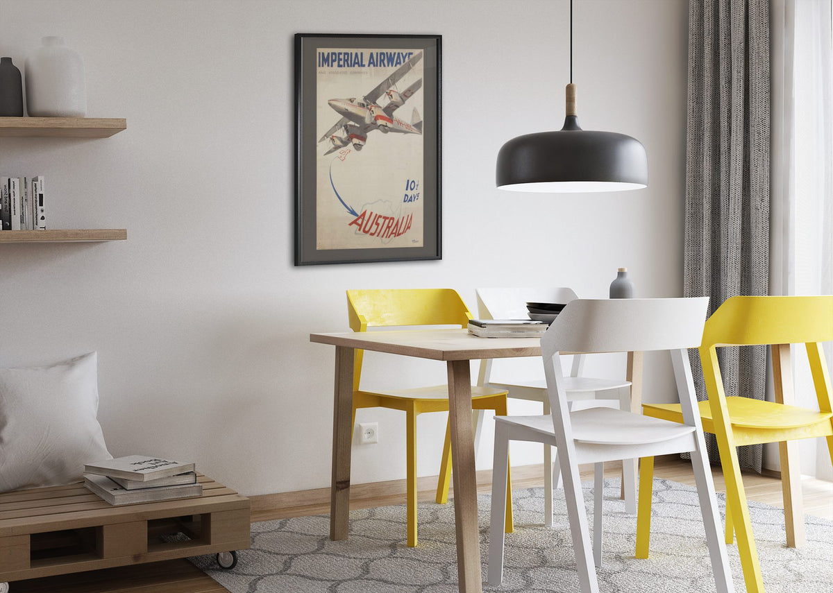 Imperial Airways Australia poster framed above a dining table