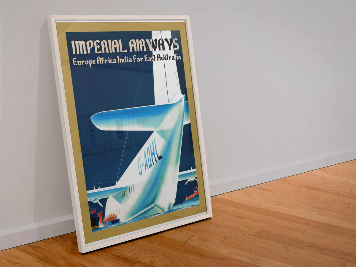 Imperial Airways Empire Routes poster in a white frame leaning against a wall