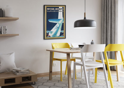 Imperial Airways Empire Routes poster framed above a dining table