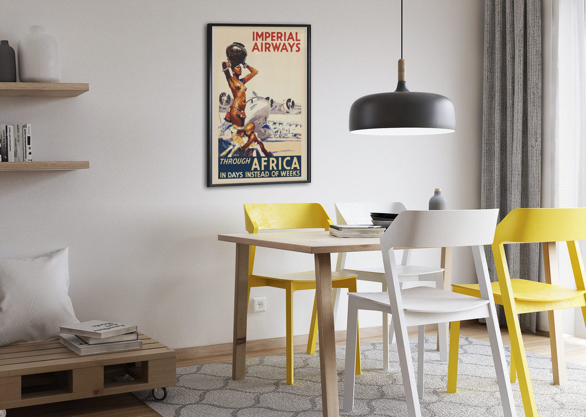 Imperial Airways Through Africa poster framed above a dining table