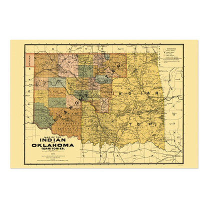 Indian & Oklahoma Territories 1890s Map vintage print