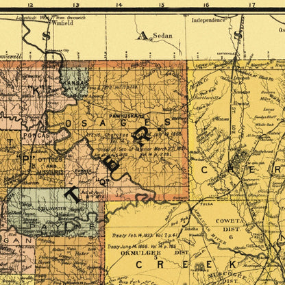 Close-up detail of the Indian & Oklahoma Territories 1890s Map