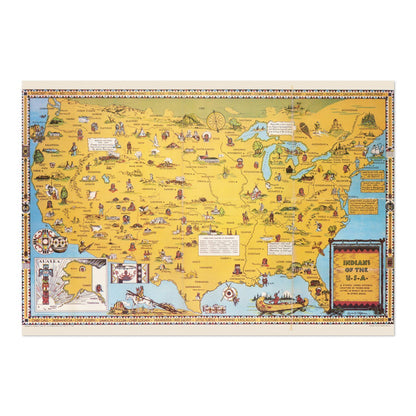 Indians of the USA Map vintage print