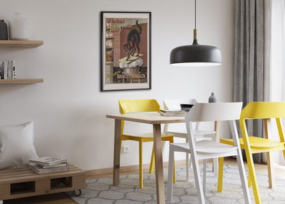 International Baking Powder Black Cat poster framed above a dining table