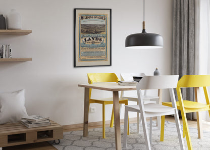Iowa and Nebraska Lands for Sale poster framed above a dining table