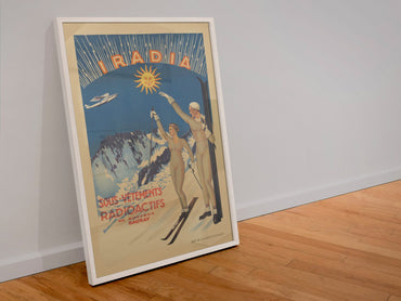 Iradia Radioactive Underwear poster in a white frame leaning against a wall