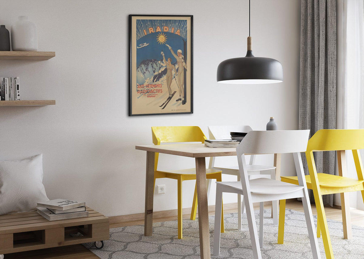 Iradia Radioactive Underwear poster framed above a dining table