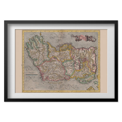 Ireland 1620 Map print in a black frame with a white mat