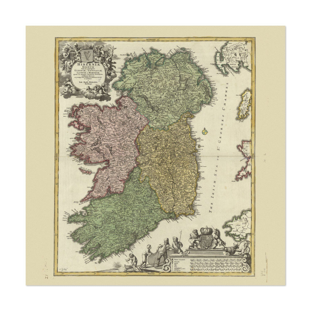 Ireland 1700s Homann Map vintage print