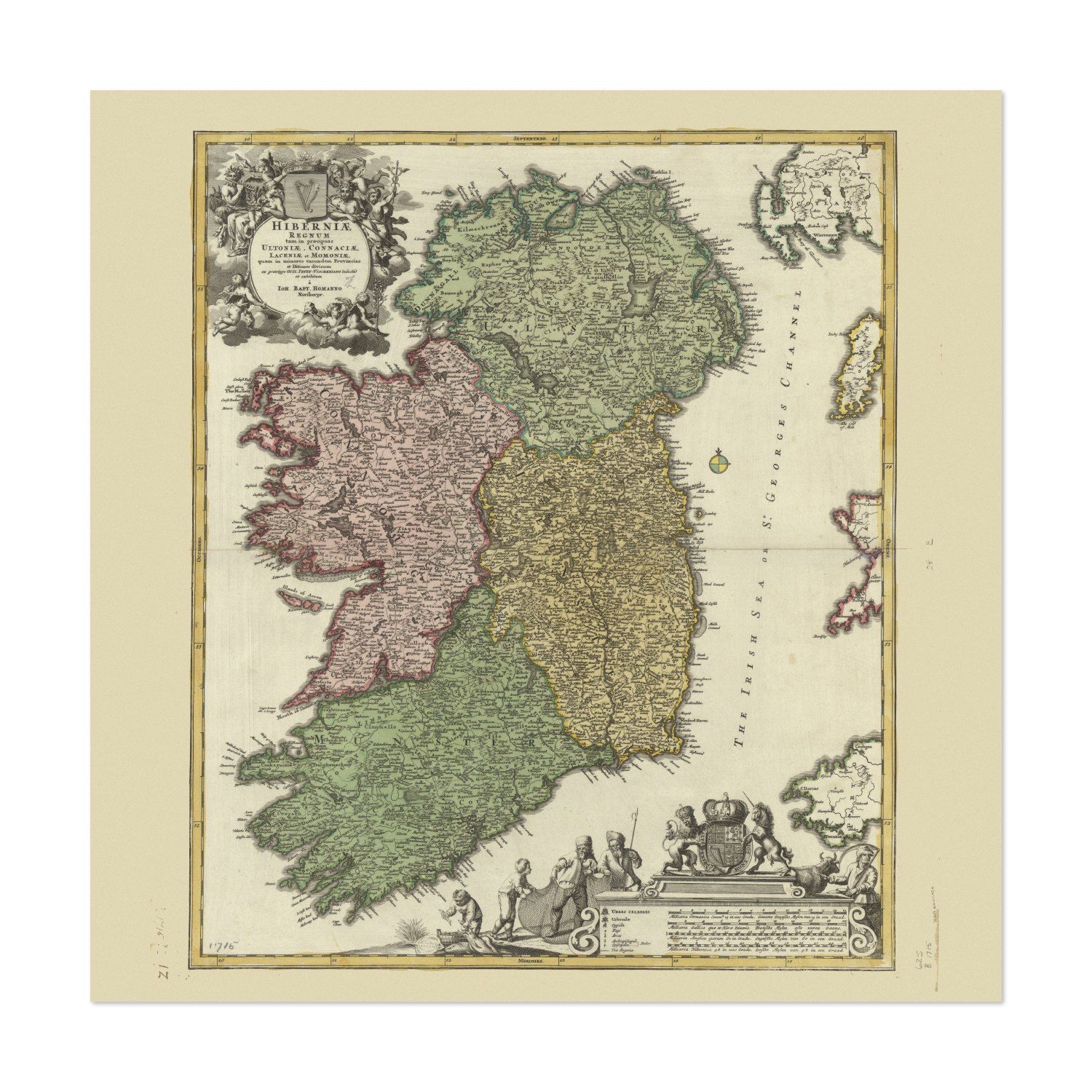 Ireland 1700s Homann Map vintage print