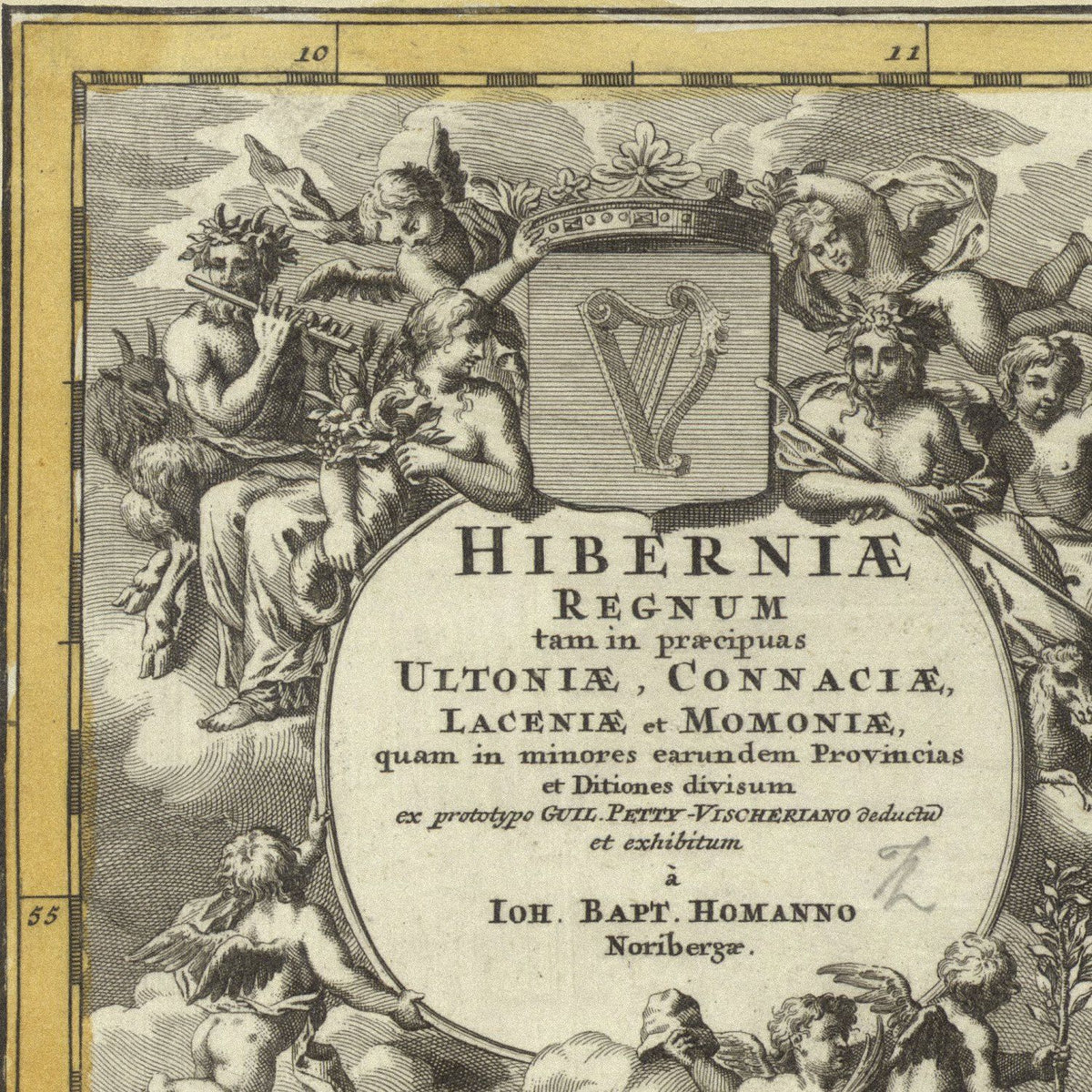 Close-up detail of the Ireland 1700s Homann Map