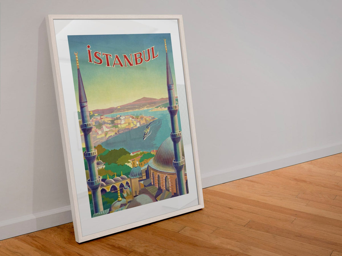 Istanbul poster in a white frame leaning against a wall