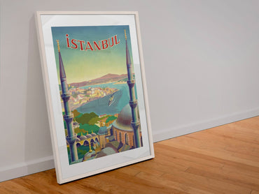 Istanbul poster in a white frame leaning against a wall