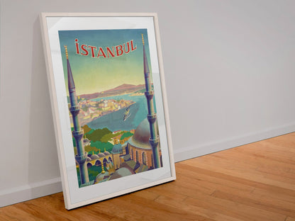 Istanbul poster in a white frame leaning against a wall