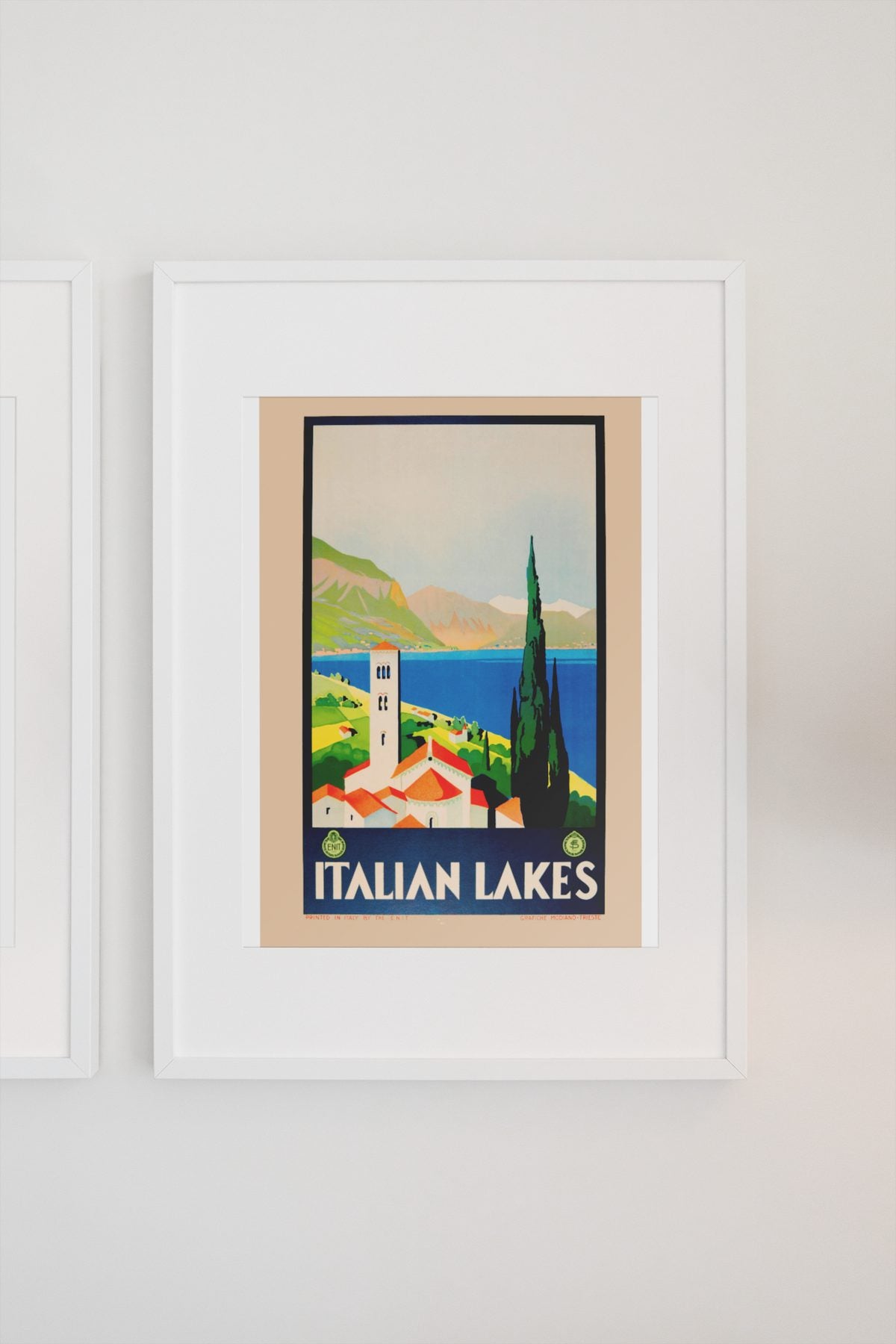Italian Lakes poster on a light wall