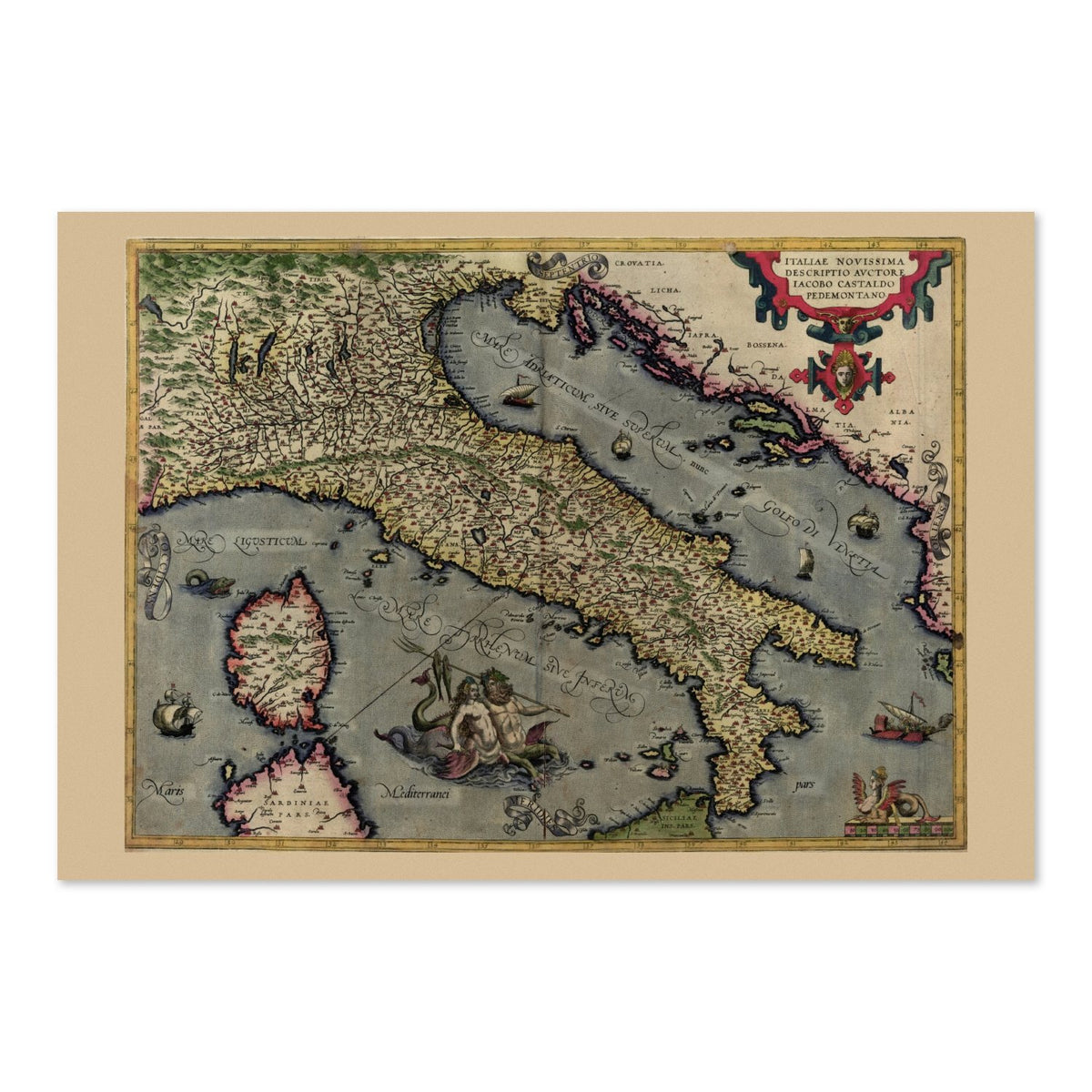 Italy 1570 Ortelius Map poster print