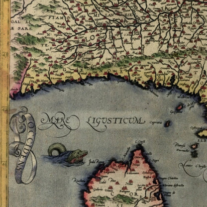 Close-up detail of the Italy 1570 Ortelius Map print