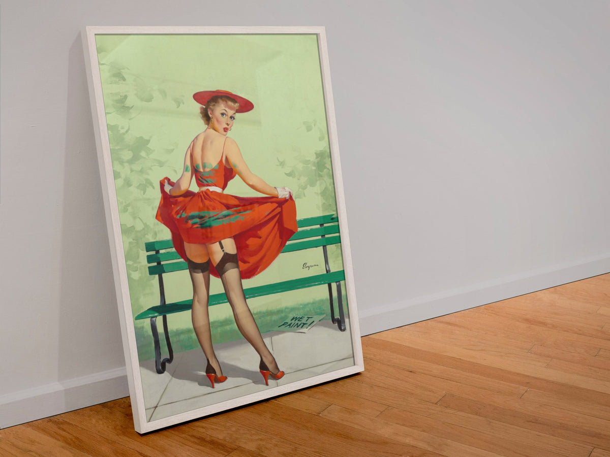 I've Been Spotted by Gil Elvgren, pin-up poster — leaning frame
