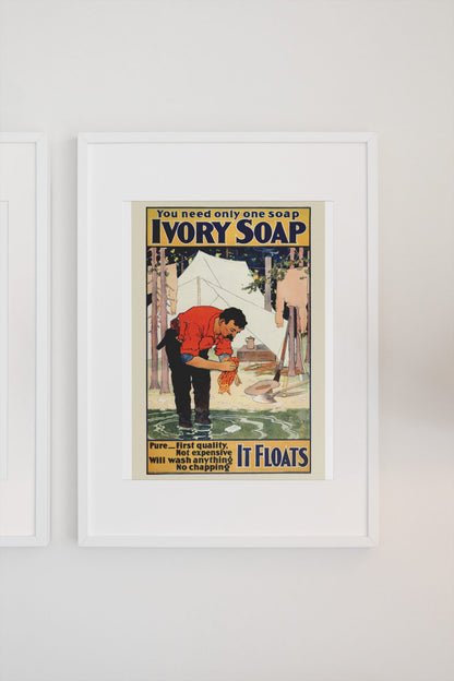 Ivory Soap — It Floats poster on a light wall