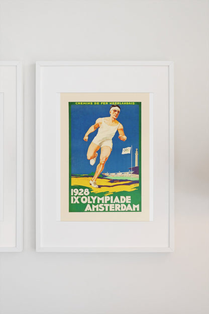 Amsterdam Olympics 1928 poster on a light wall