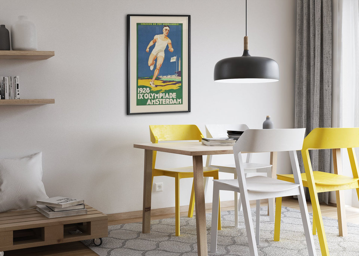 Amsterdam Olympics 1928 poster framed above a dining table