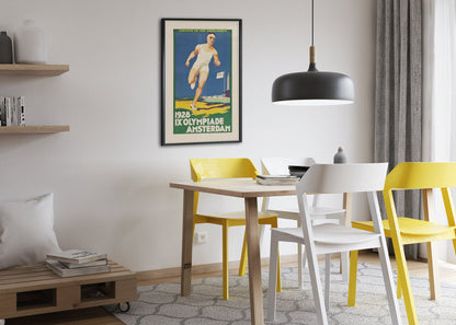 Amsterdam Olympics 1928 poster framed above a dining table