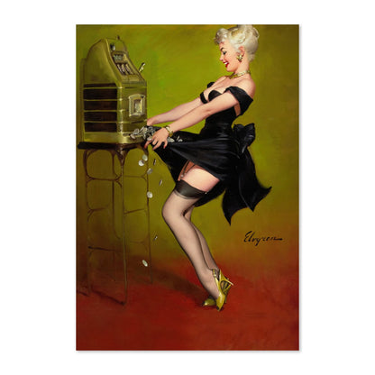 Jackpot by Gil Elvgren, pin-up poster — framed print