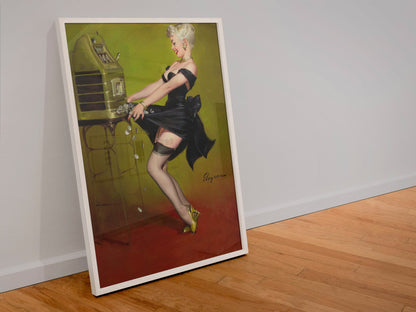 Jackpot by Gil Elvgren, pin-up poster — leaning frame