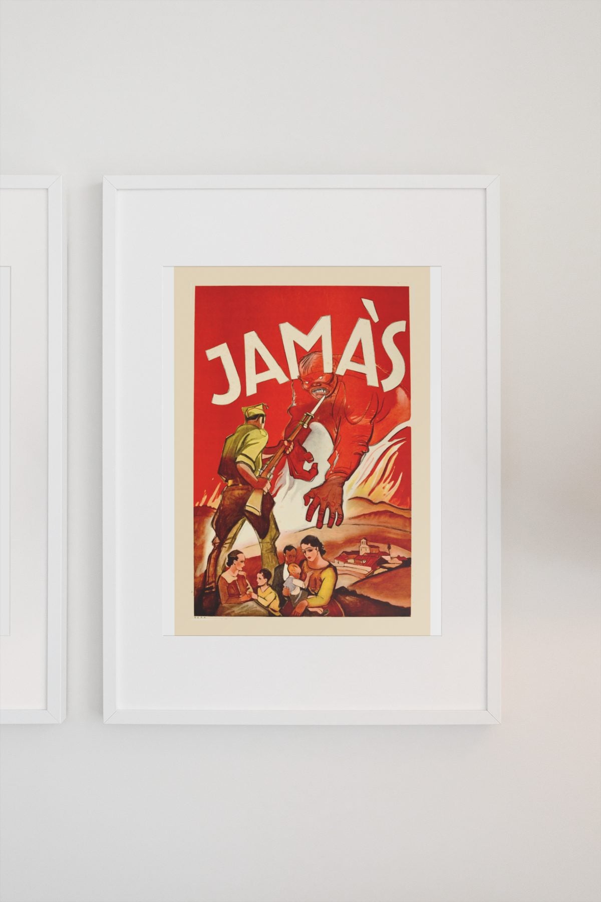 Jamas Never poster on a light wall