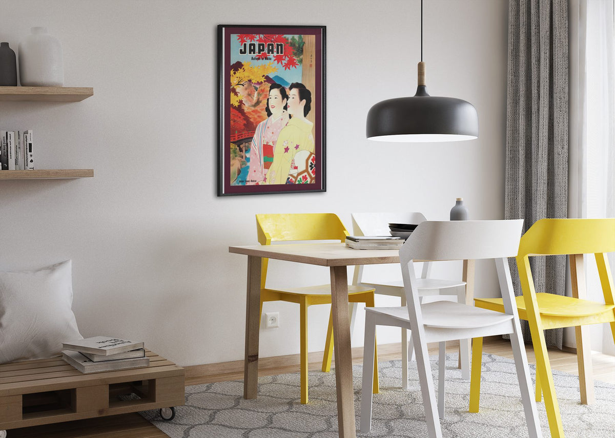 Japan Autumn poster framed above a dining table