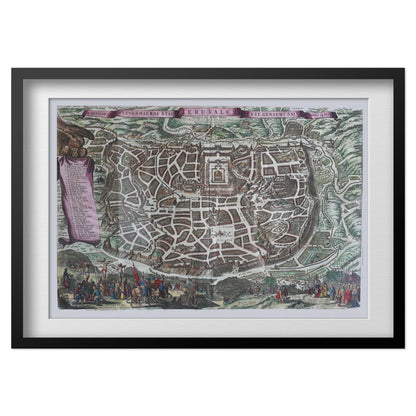 Jerusalem 1660 Map print in a black frame with a white mat