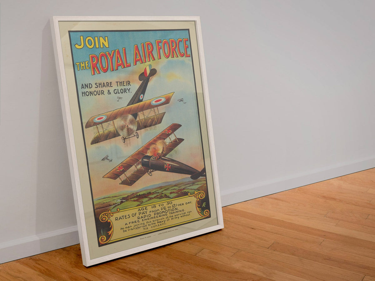 Join the Royal Air Force poster in a white frame leaning against a wall