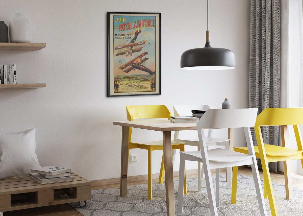 Join the Royal Air Force poster framed above a dining table