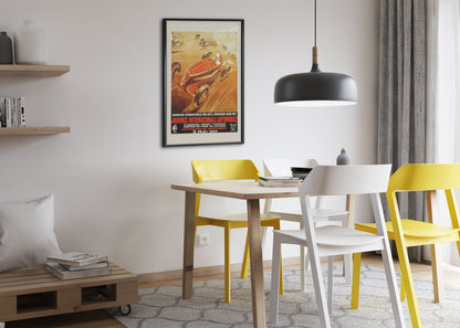 Journée Internationale Automobile Paris 1937 poster framed above a dining table