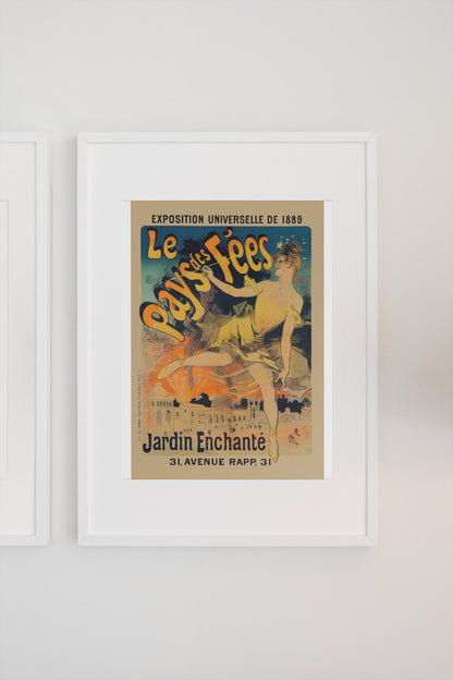 Jules Chéret Le Pays des Fées poster in a white frame on a light wall