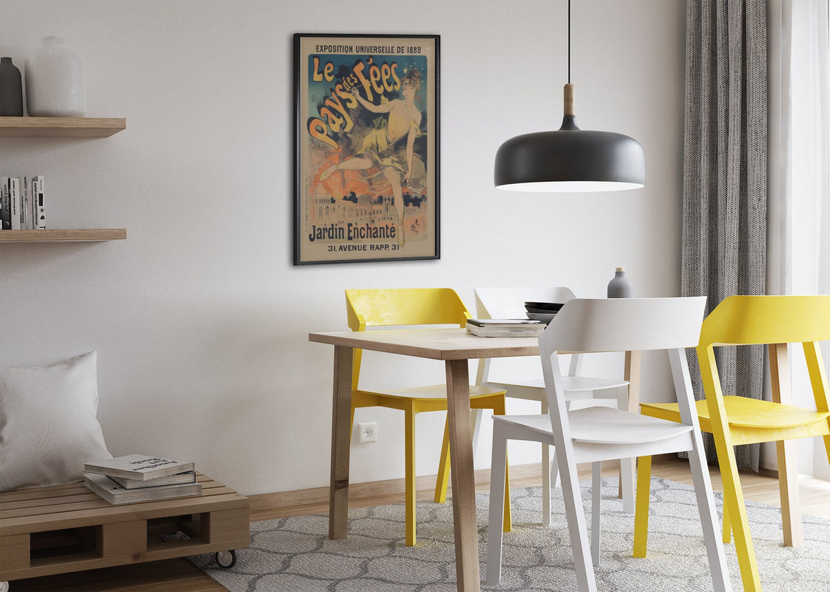 Jules Chéret Le Pays des Fées poster framed above a dining table
