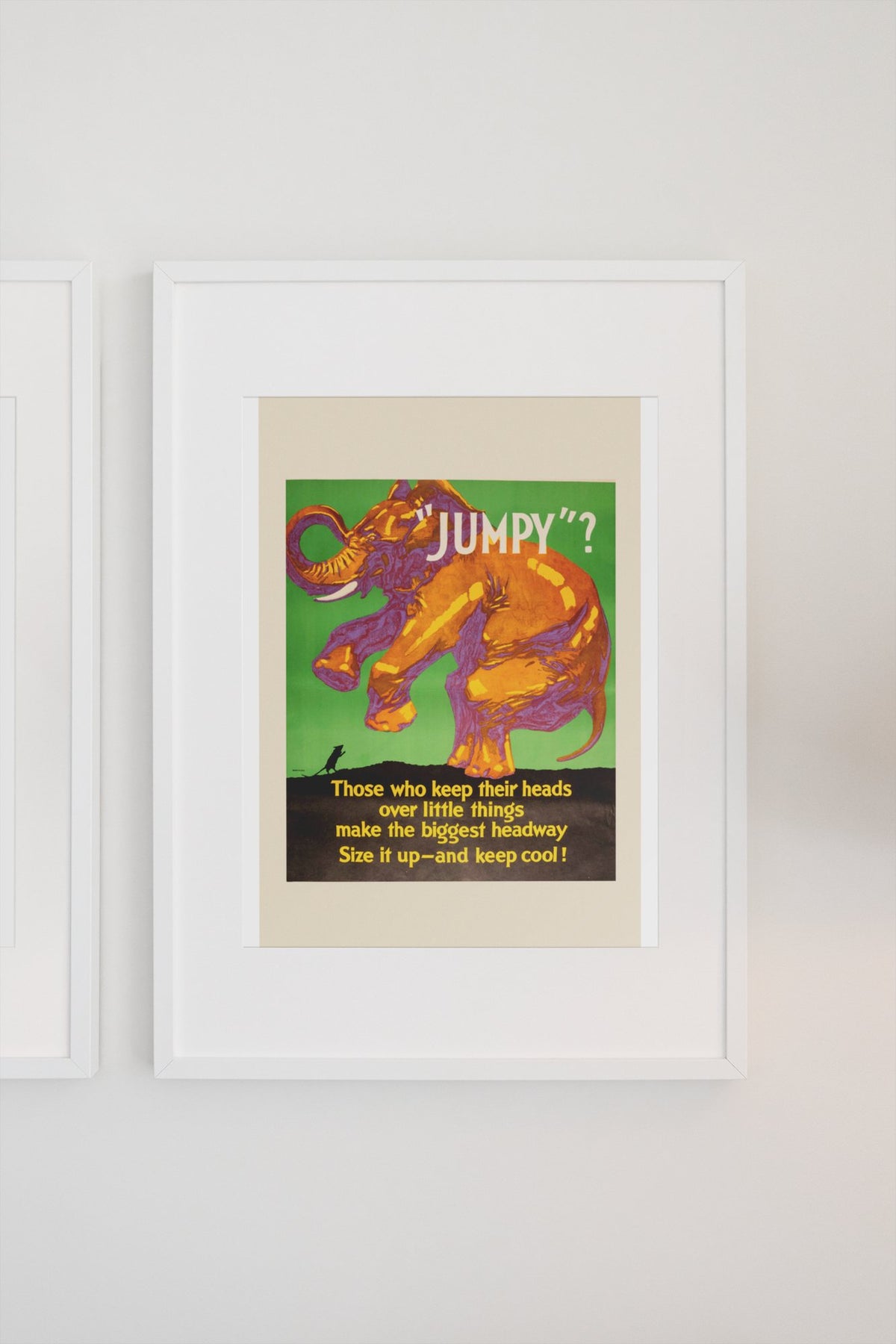 “Jumpy” poster in a white frame on a light wall