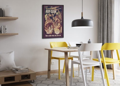 Keep Clean An Old American Custom poster framed above a dining table