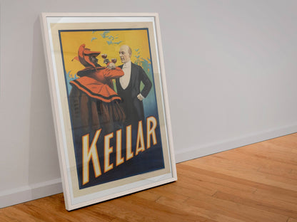 Kellar Drinks With the Devil poster in a white frame leaning against a wall