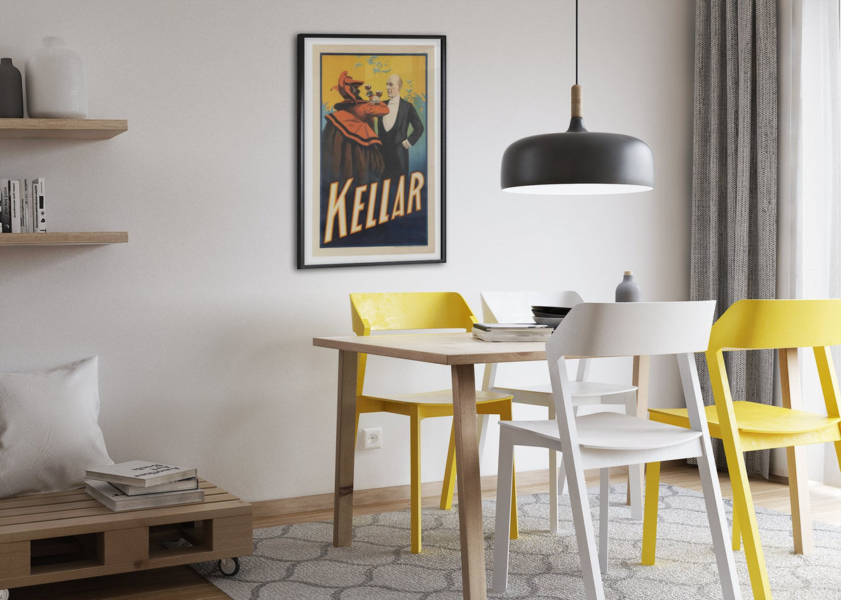 Kellar Drinks With the Devil poster framed above a dining table