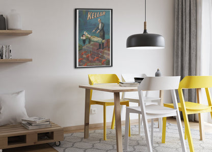 Kellar Levitation poster framed above a dining table