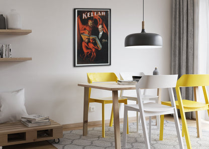 Kellar Reads With the Devil poster framed above a dining table