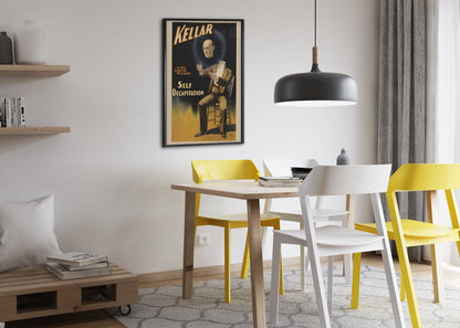 Kellar Self Decapitation poster framed above a dining table