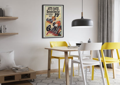 Kentucky State Fair Auto Races poster framed above a dining table