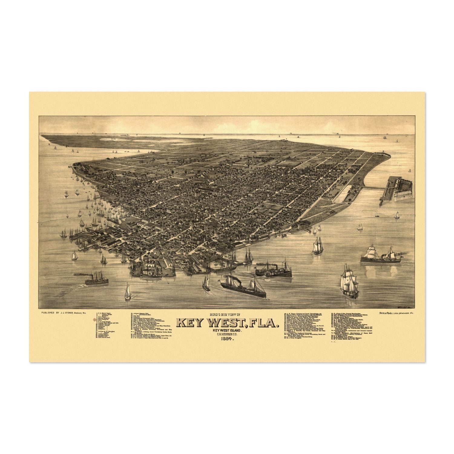 Key West 1884 Panoramic Map poster print